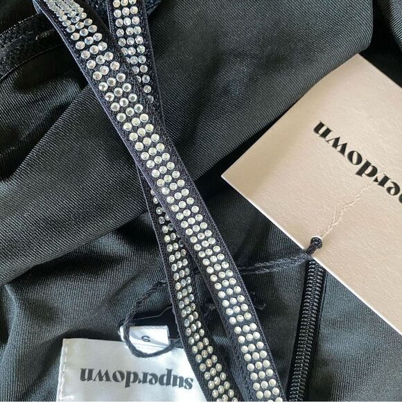 Superdown Natalie Mini Dress Black rhinestone off shoulder cut out party Revolve - Picture 6 of 10